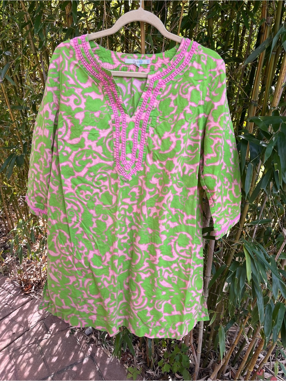 Women's Pink & Green Printed Tunic Top